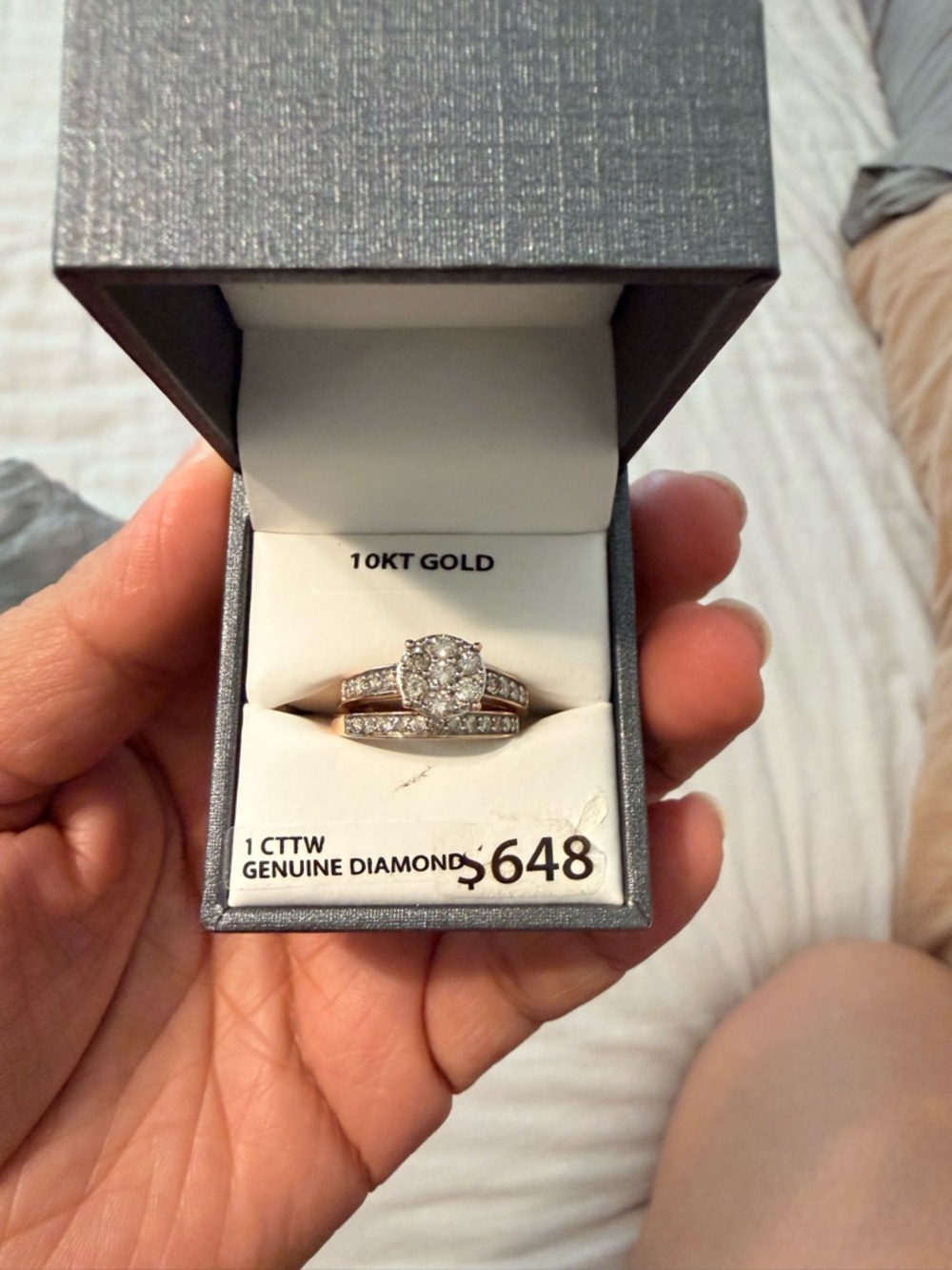 Forever 21 Rose Gold Tone Diamond Cluster Bridal Ring Set - White Stones